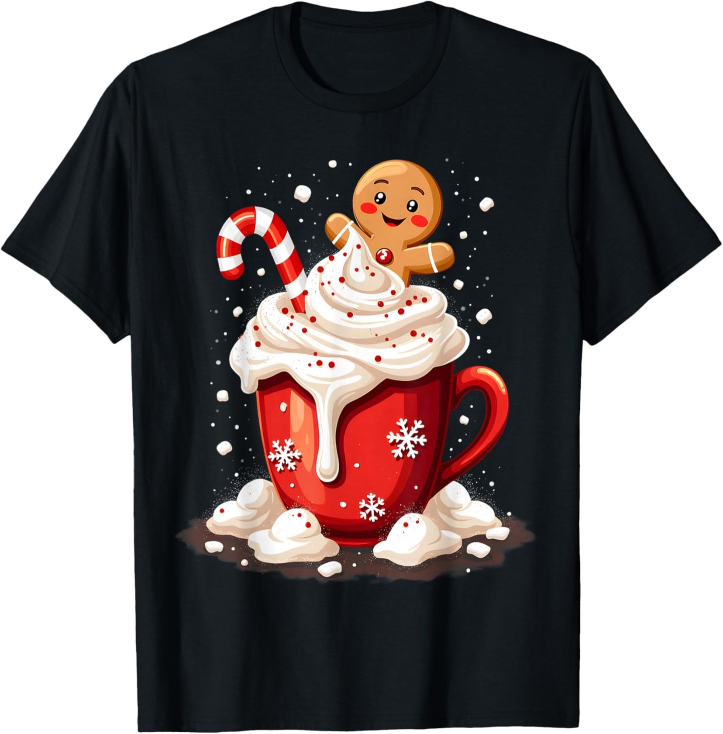 Festive Cocoa and Holiday Apparel -Child Christmas Holiday Whimsical Black Polyester 100% Small T-Shirt - T-Shirt | Black