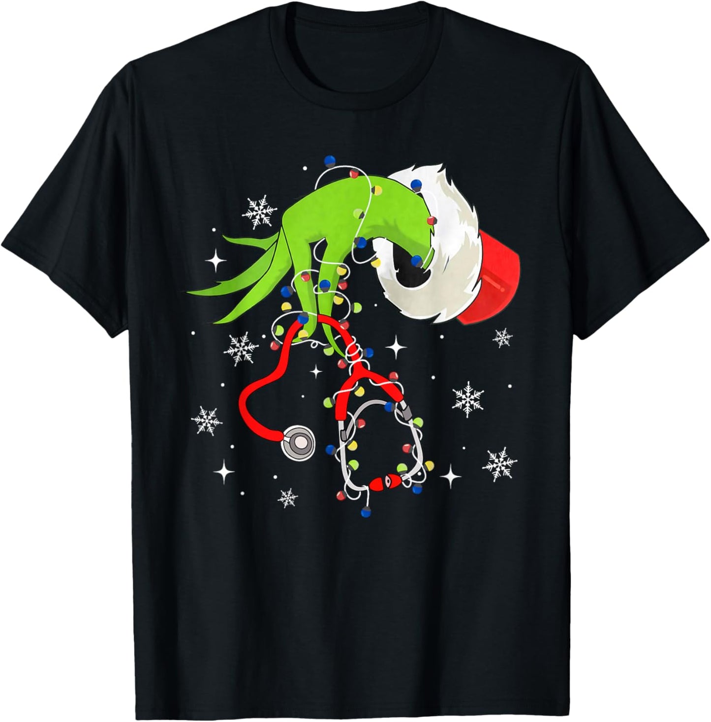 Nurse Christmas Stethoscope Nurses Xmas Pajamas Santa Women T-Shirt - T-Shirt | Black