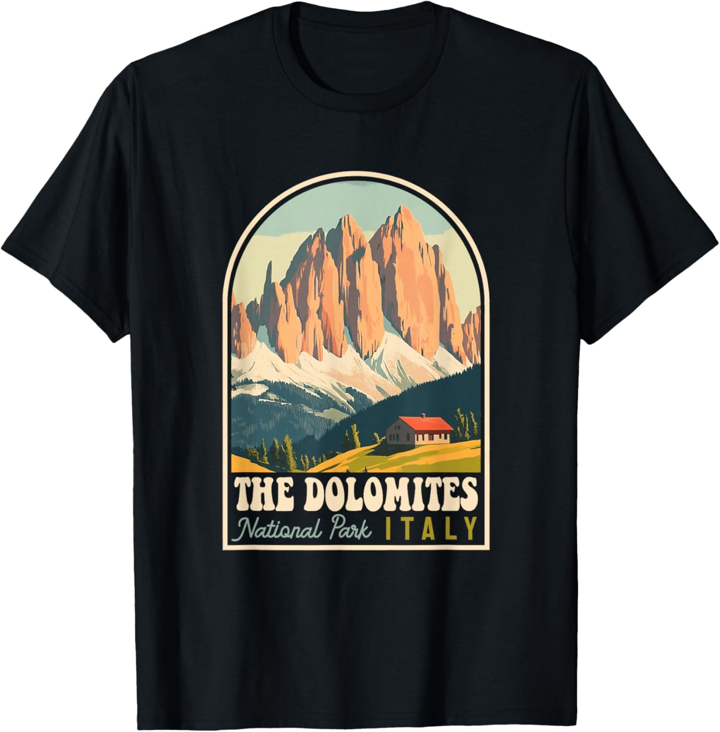 The Dolomites Italy Skiing Hiking Cycling Climbing Retro T-Shirt - T-Shirt | Black