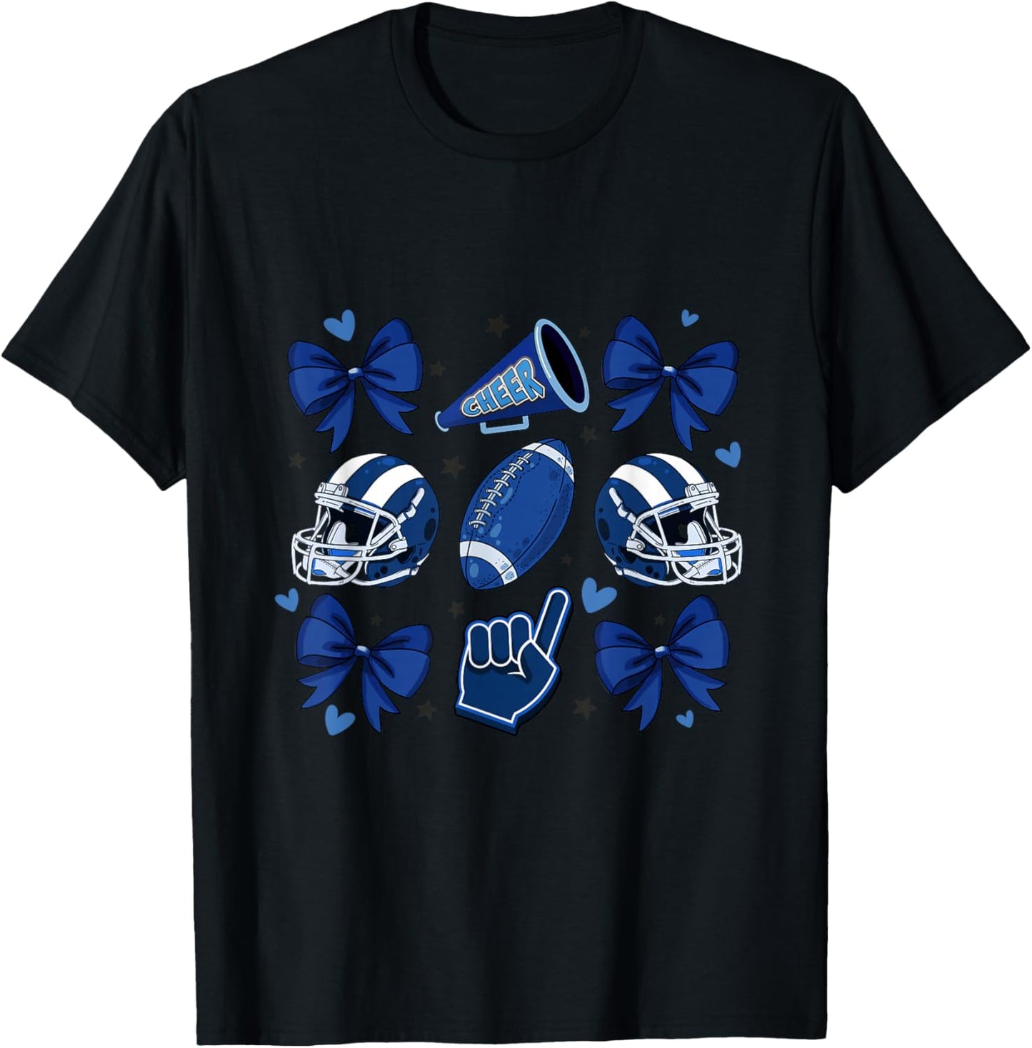Football Cheer Mom Sister Coquette Bow Game Day Blue Women T-Shirt - T-Shirt | Black
