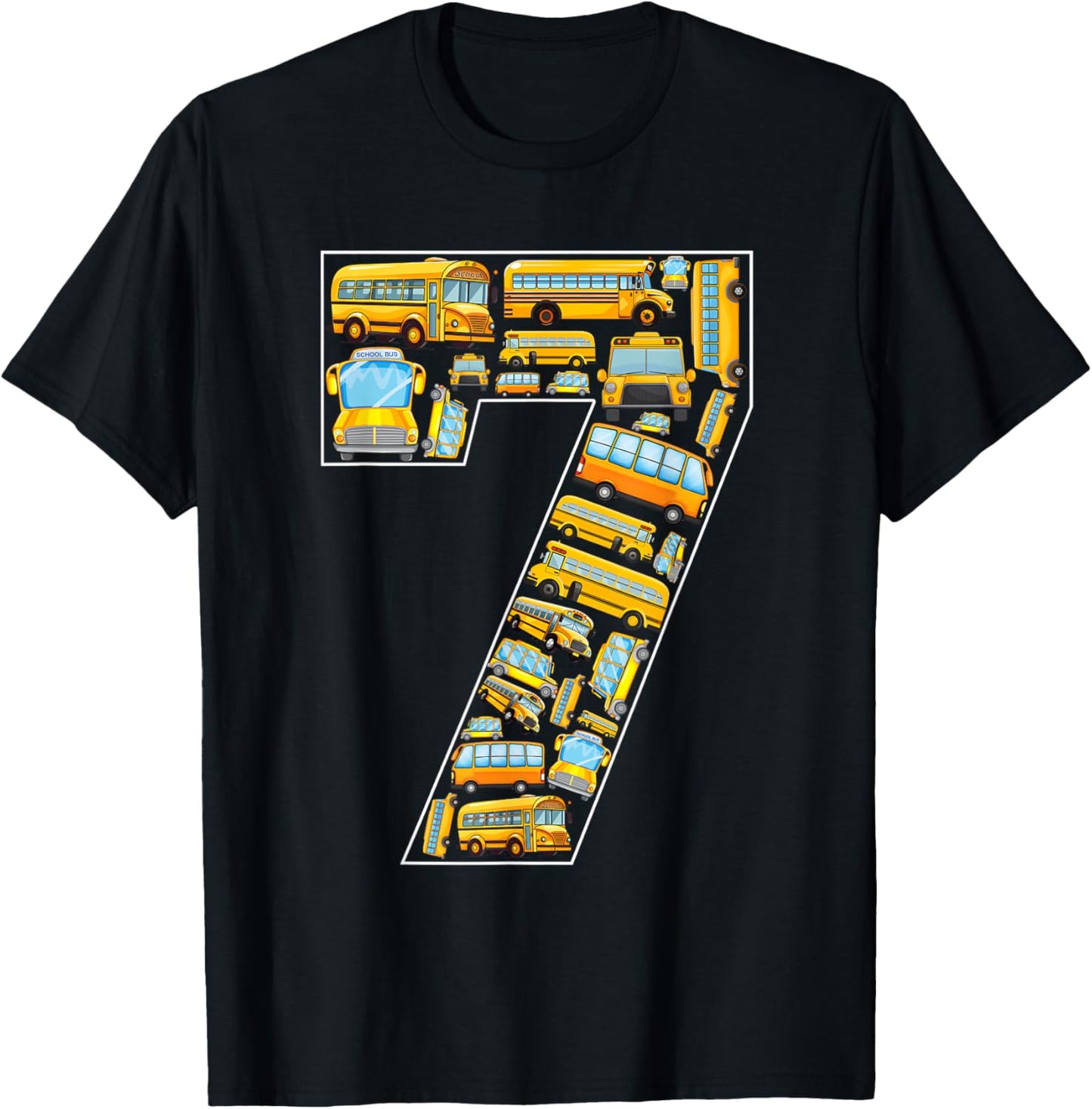 7th Birthday School Bus Theme 7 Years Old Kids Birthday T-Shirt - T-Shirt | Black