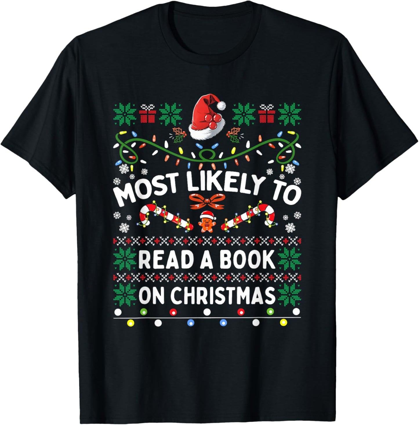 Most Likely To Read A Book On Christmas Matching Family T-Shirt - T-Shirt | Black
