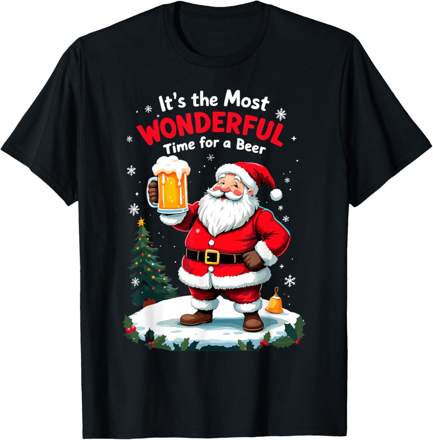 It's the Most Wonderful Time for a Beer Santa Christmas T-Shirt - T-Shirt | Black