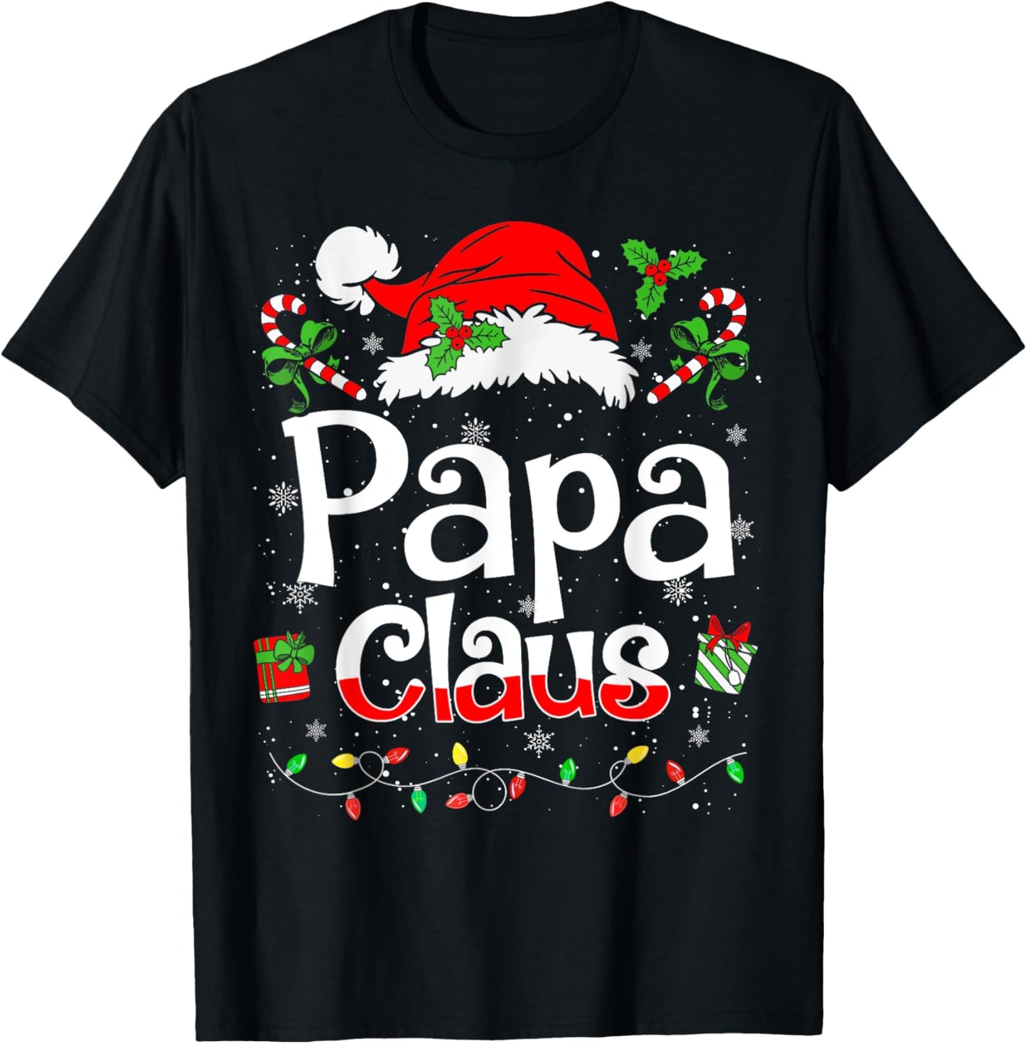 Papa Claus Shirt Christmas Lights Pajama Family Matching T-Shirt - T-Shirt | Black