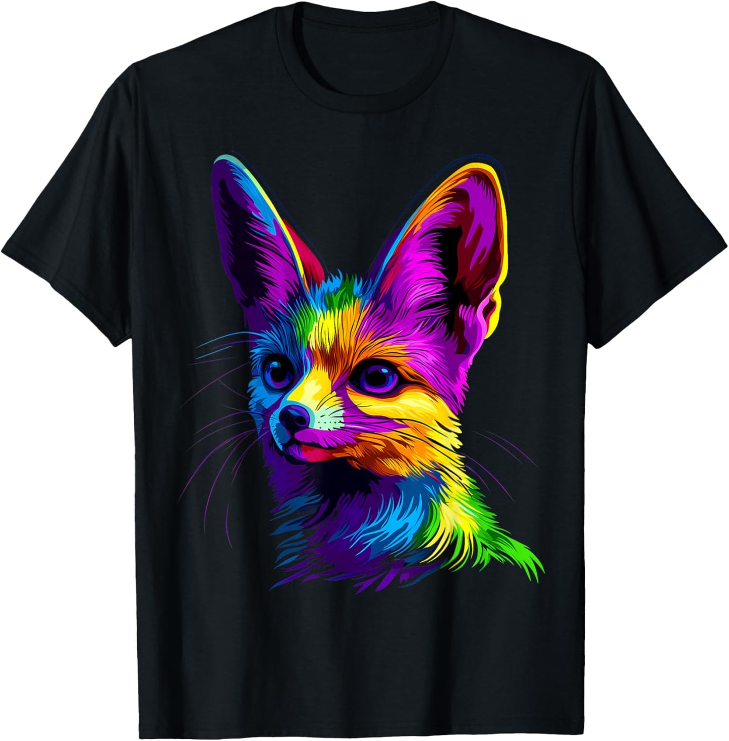 Colorful Fennec Fox Face Cute Animal Lover Men Women Black T-Shirt - T-Shirt | Black