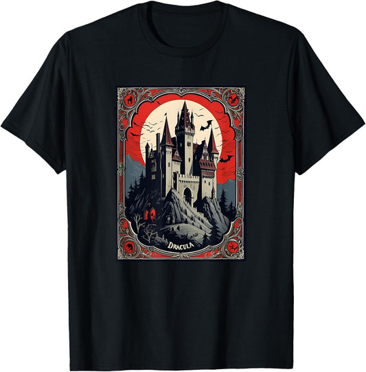 Dracula's Castle Book Cover Illustration T-Shirt - T-Shirt | Black