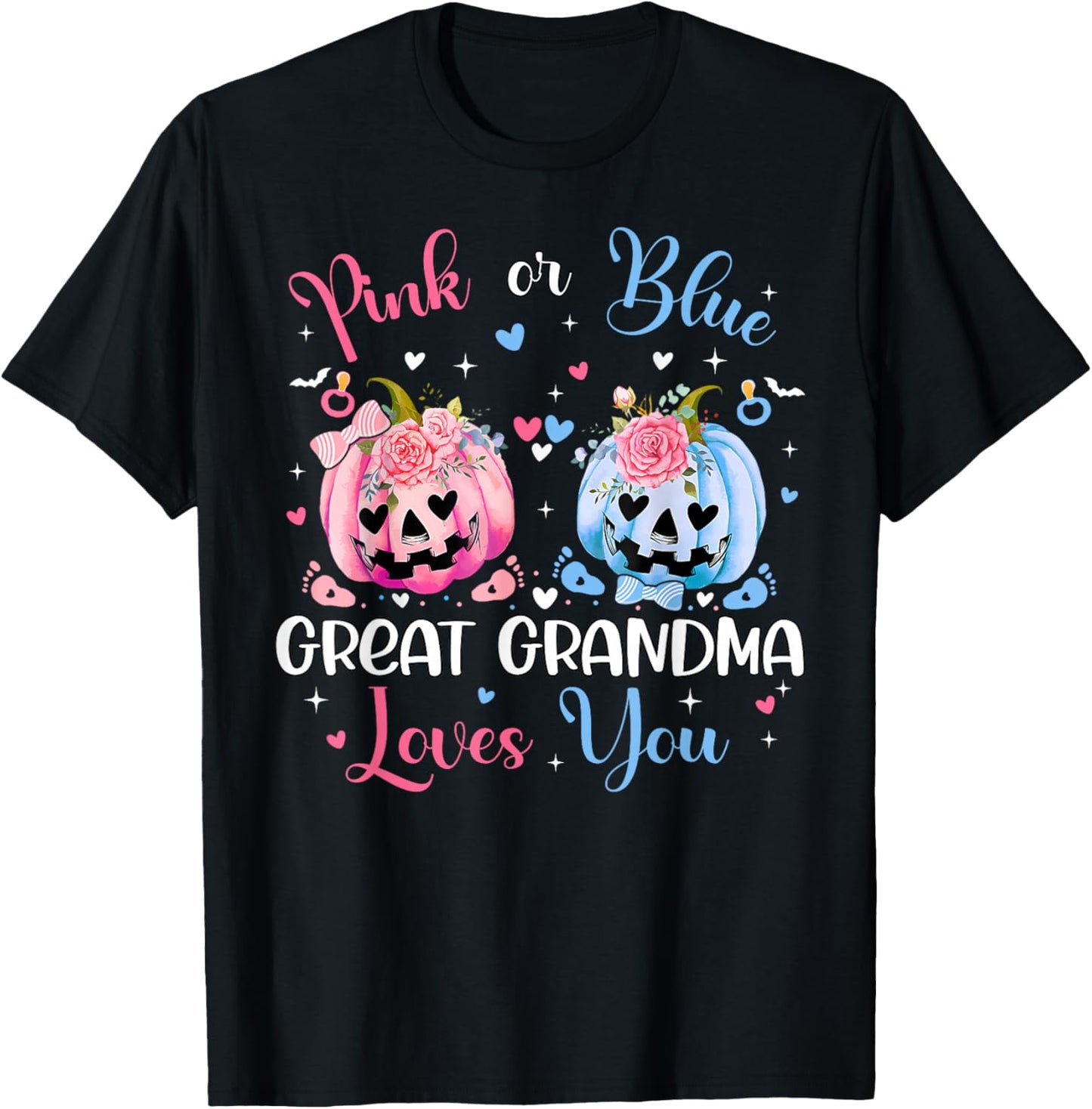 Pink or Blue Great Grandma Loves You Pumpkin Gender Reveal T-Shirt - T-Shirt | Black