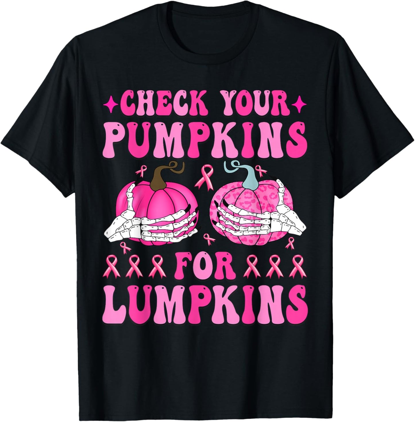 Check Your Pumpkins Breast Cancer Awareness Halloween T-Shirt - T-Shirt | Black