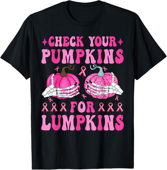 Check Your Pumpkins Breast Cancer Awareness Halloween T-Shirt - T-Shirt | Black