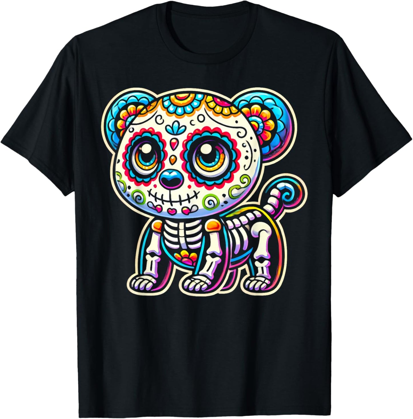 Day of the Dead Panda Sugar Skull Mexican Dia De Los Muertos T-Shirt - T-Shirt | Black