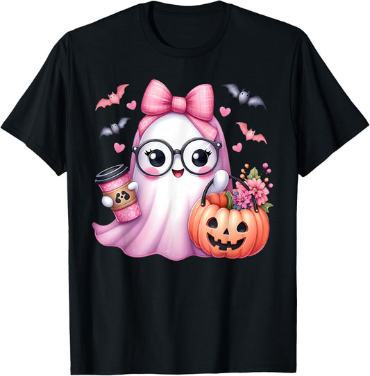 Cute Pink Ghost Boo Halloween Costume for Girl Kids Toddler T-Shirt - T-Shirt | Black