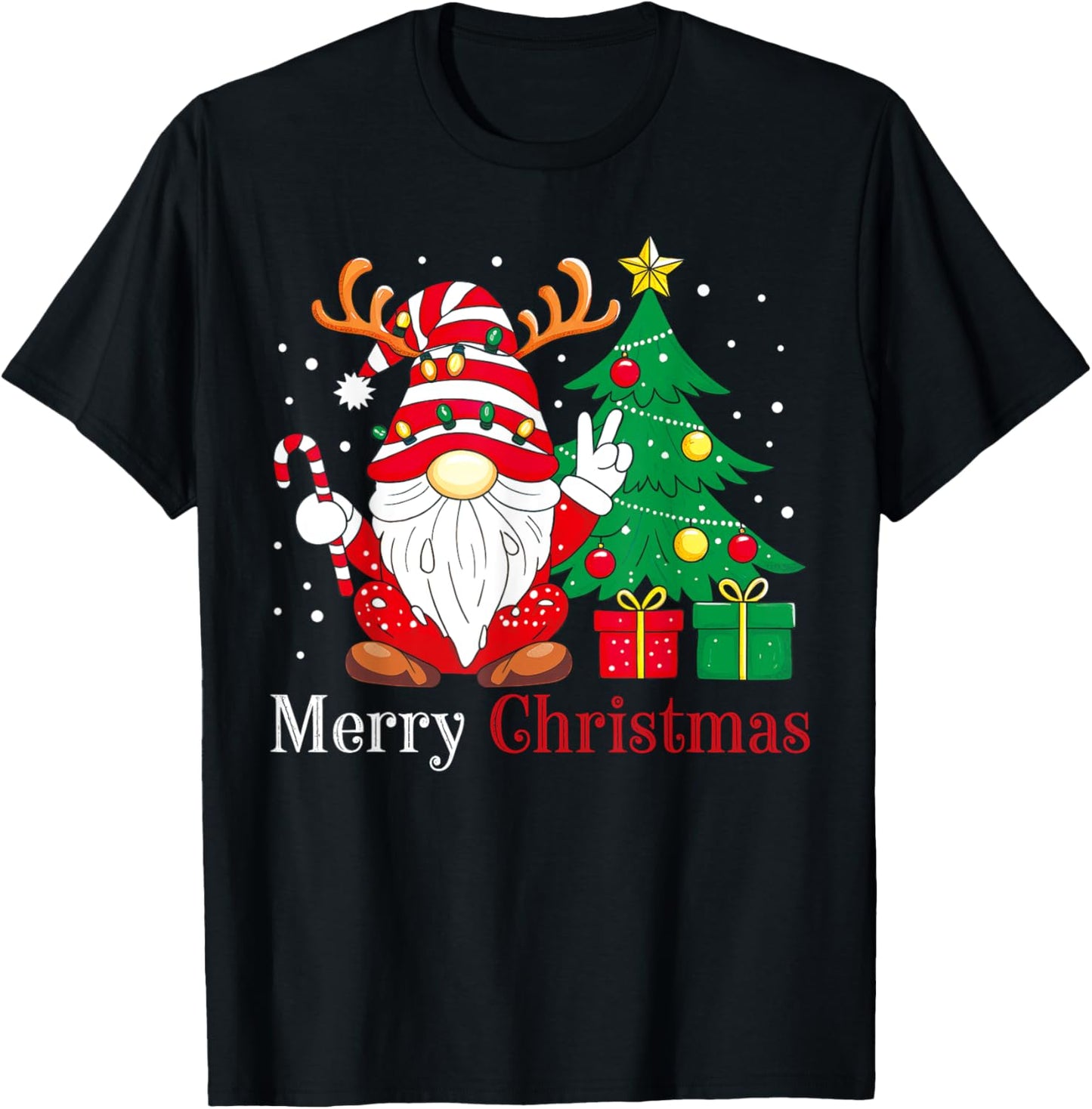 Family Xmas Holiday PJs Women Men Merry Christmas Gnomes T-Shirt - T-Shirt | Black