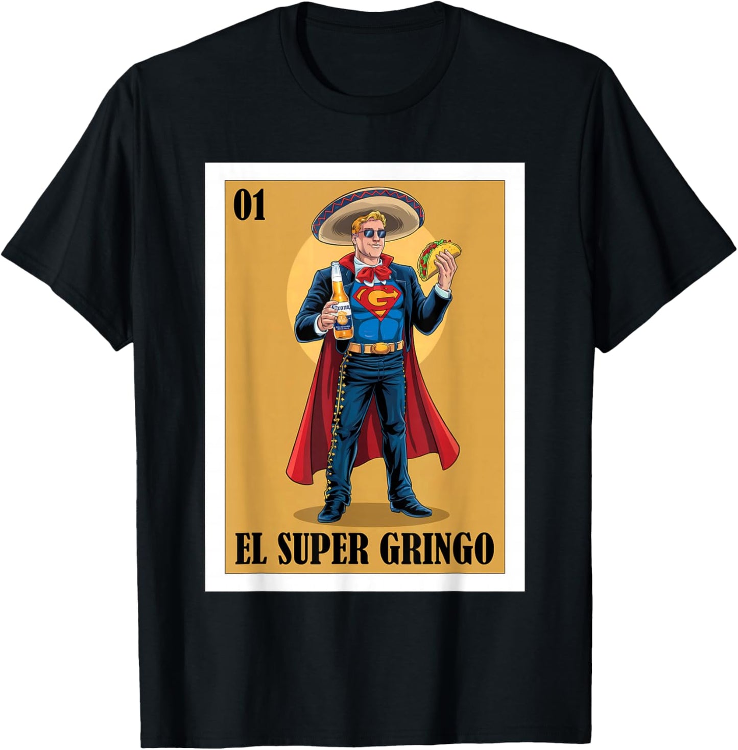 Funny Mexican Design for Blonde Guys - El Super Gringo T-Shirt - T-Shirt | Black