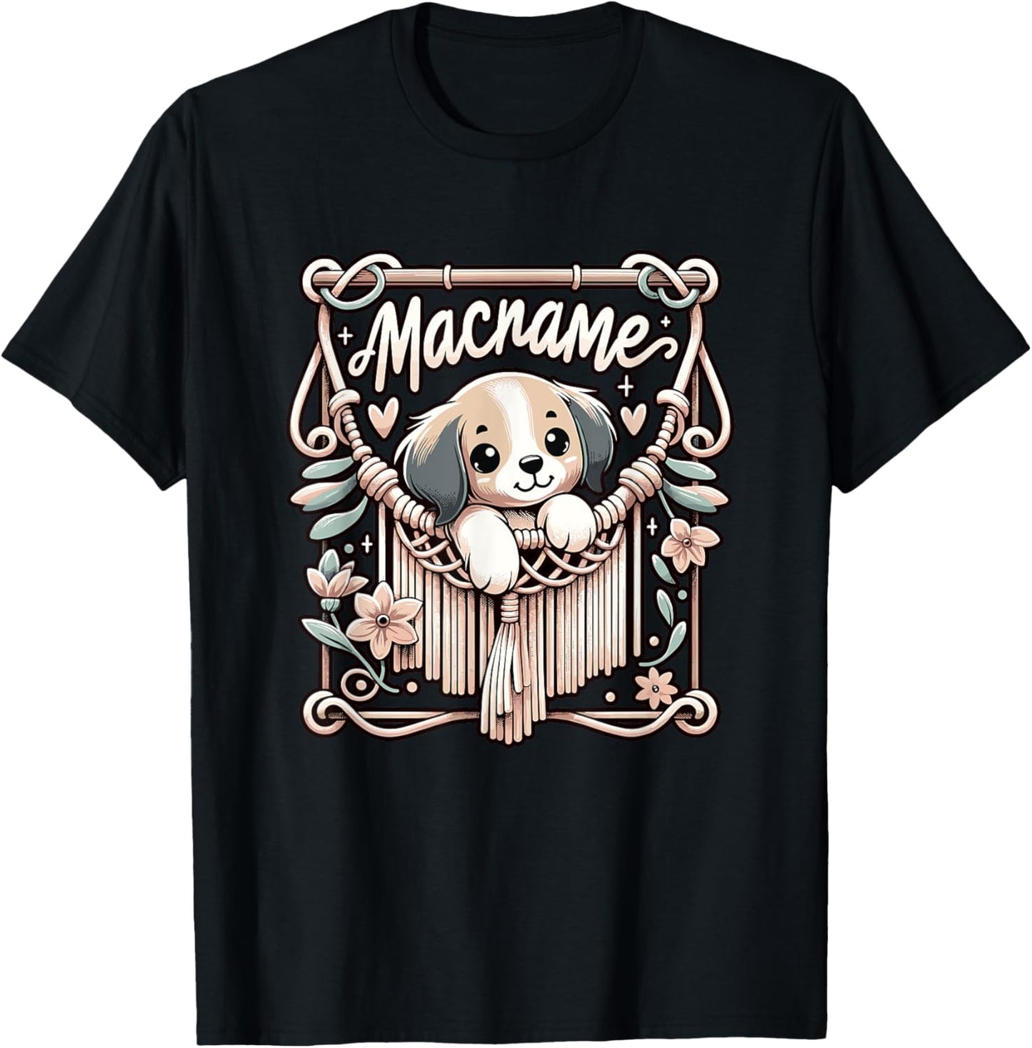 Funny Macrame Dog Artist Macrame T-Shirt - T-Shirt | Black