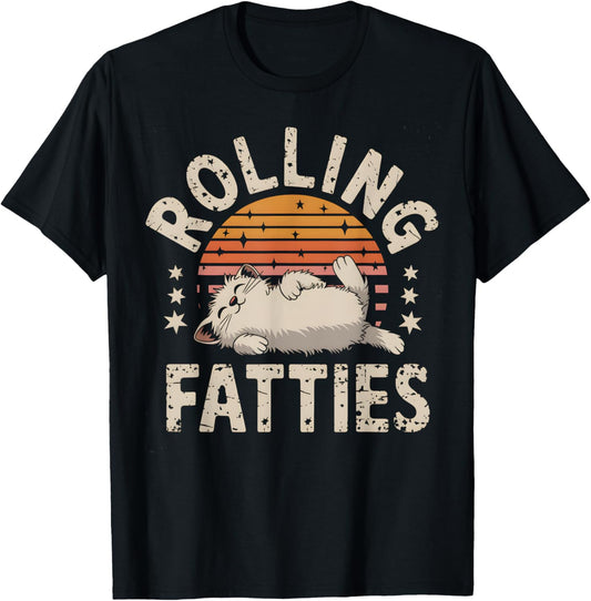 Cool Rolling Fatties Designs -Adults Black Cat-Themed T-Shirt - T-Shirt | Black