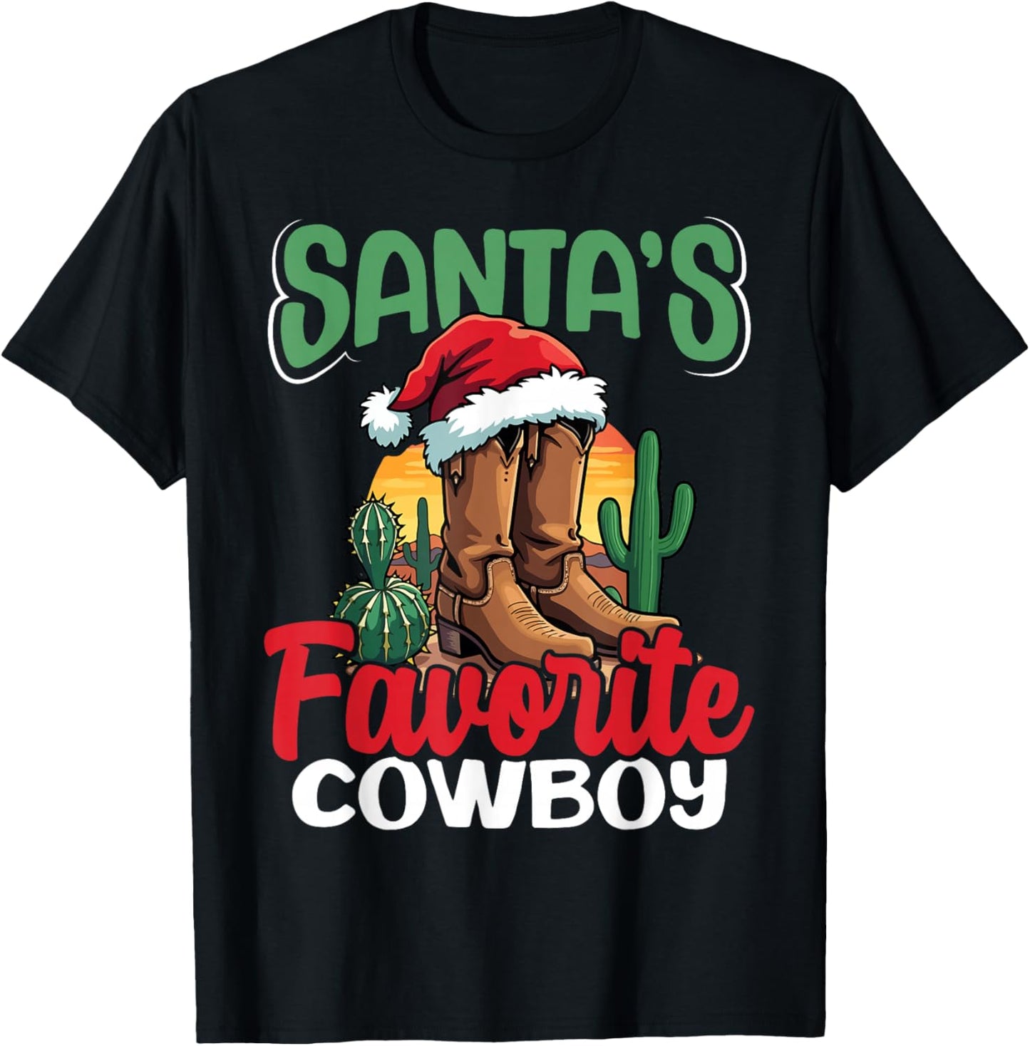 Santa's Favorite Cowboy Western Christmas Holiday T-Shirt - T-Shirt | Black