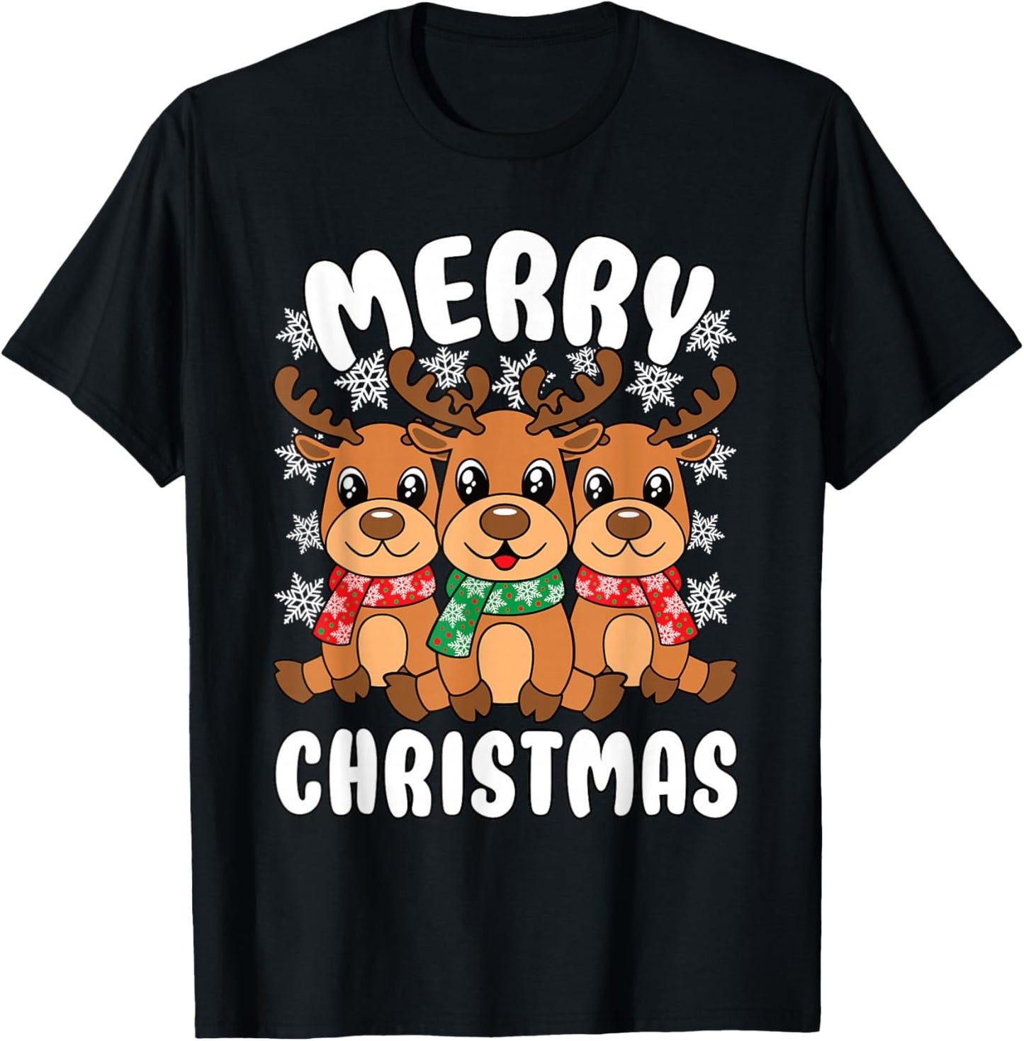 Merry Christmas Funny Christmas Xmas Reindeer Men Women Kids T-Shirt - T-Shirt | Black