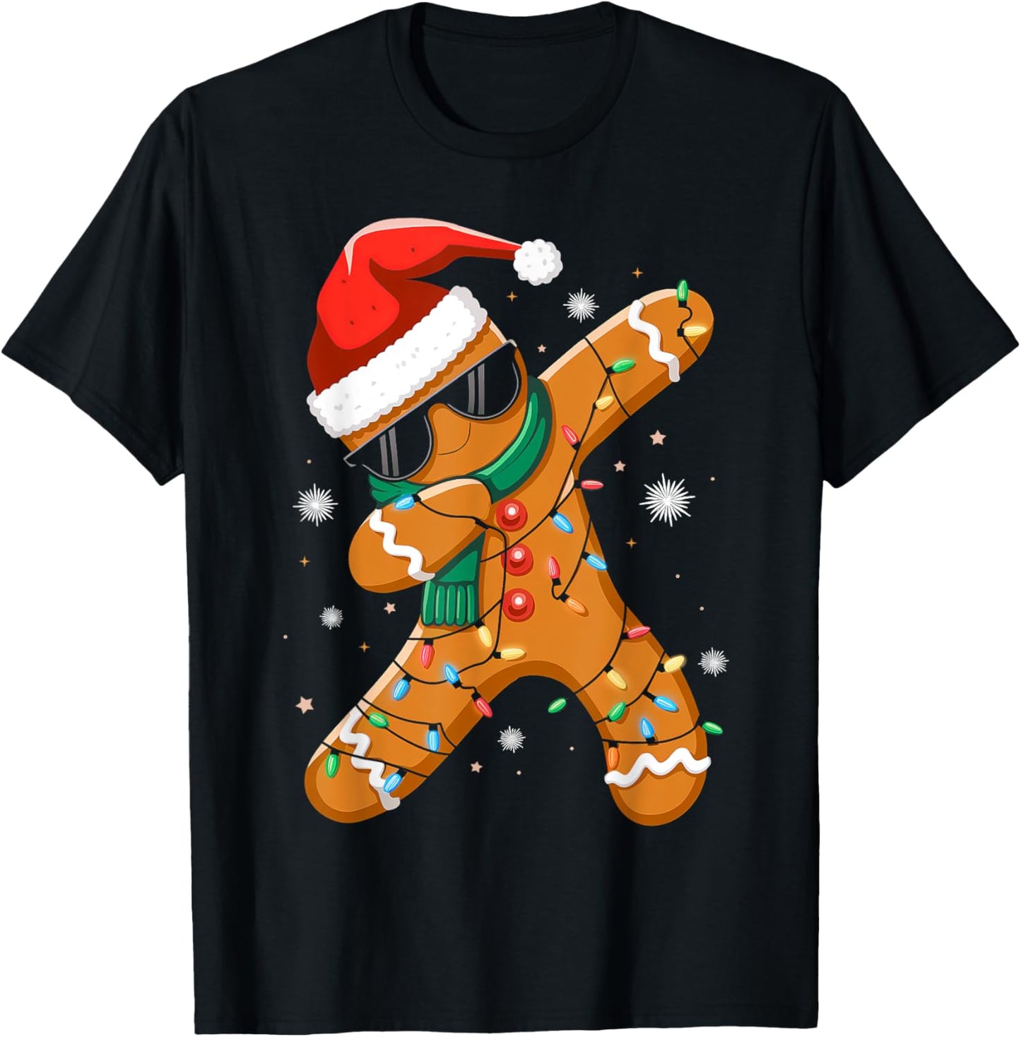 Dabbing Gingerbread Xmas Lights Boys Girls Kids Christmas T-Shirt - T-Shirt | Black