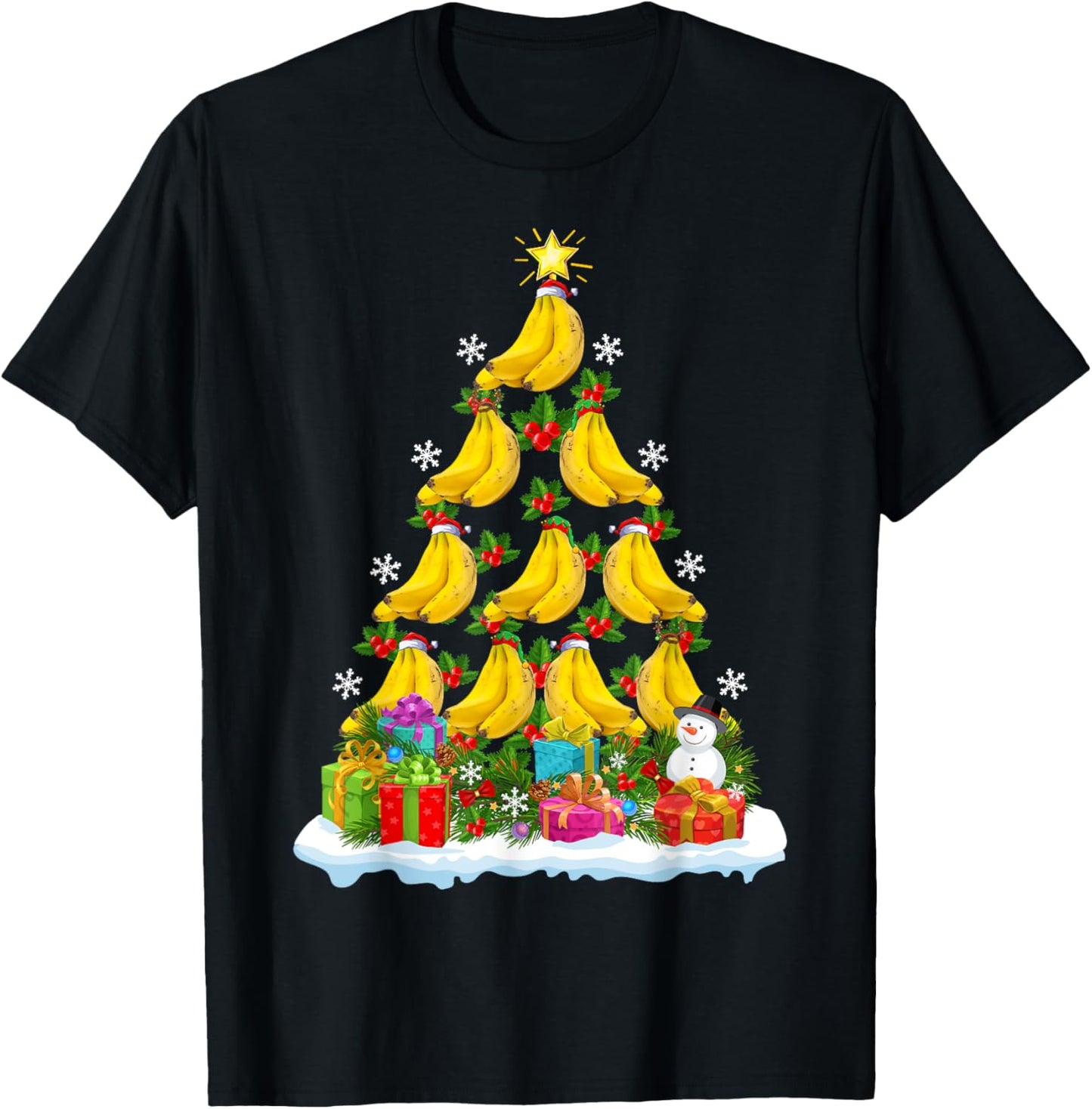 Banana Fruit Xmas Decoration Santa Banana Christmas Tree T-Shirt - T-Shirt | Black