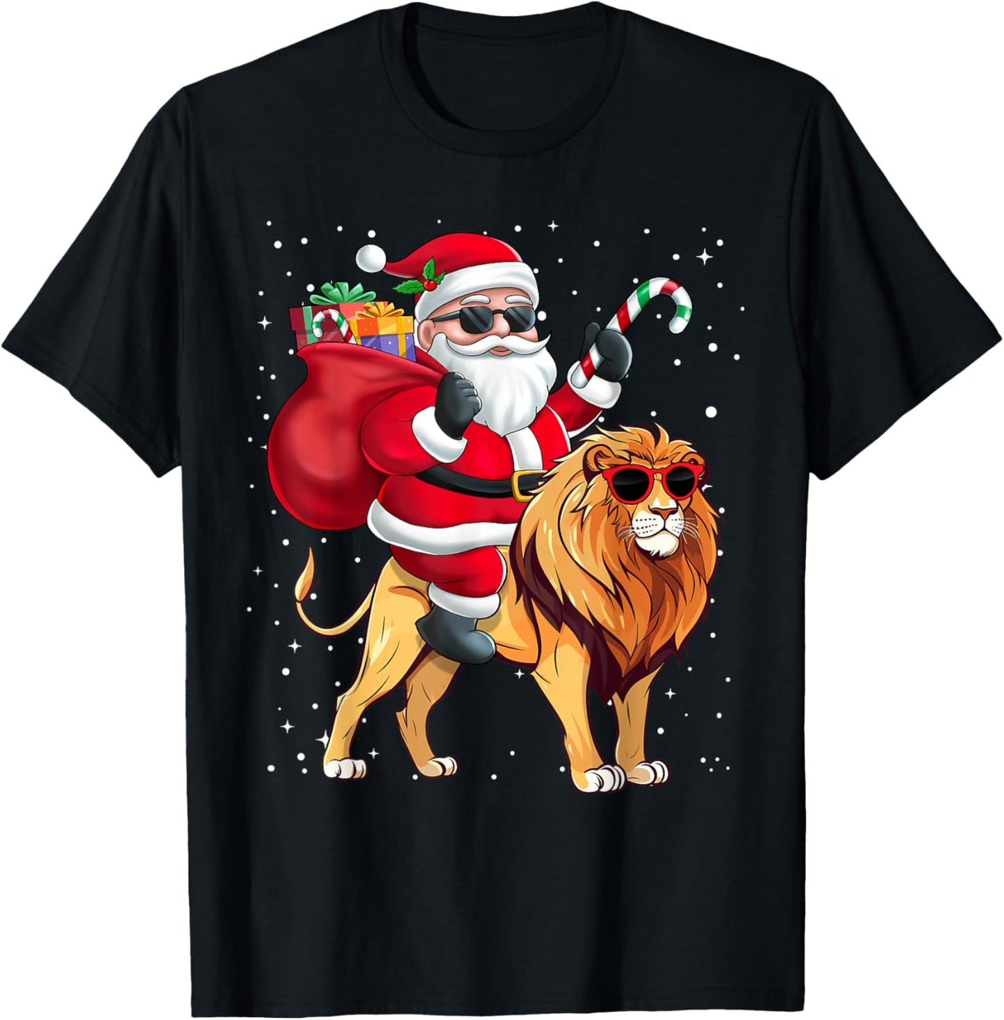 Santa Claus Riding A Lion Christmas Boy Girl Kids T-Shirt - T-Shirt | Black