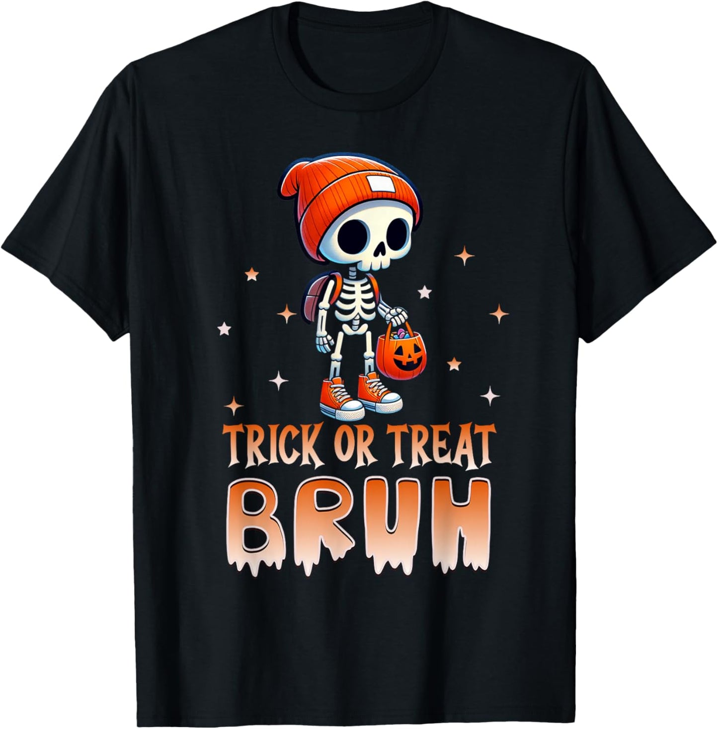 Bruh Halloween Skeleton Trick or Treat Bruh Kids Boys Funny T-Shirt - T-Shirt | Black