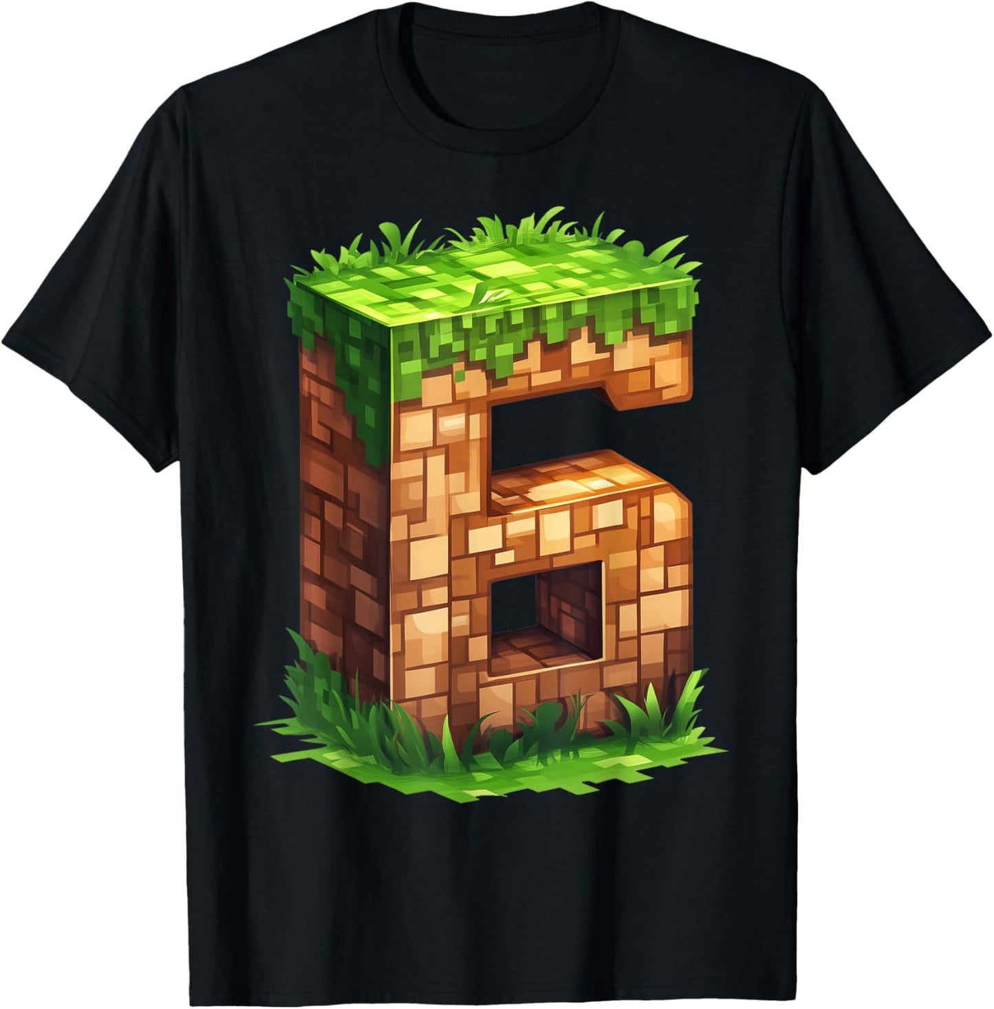 Fun 6th Birthday Number 6 Video Gamer Pixel Themed Bday Boys T-Shirt - T-Shirt | Black
