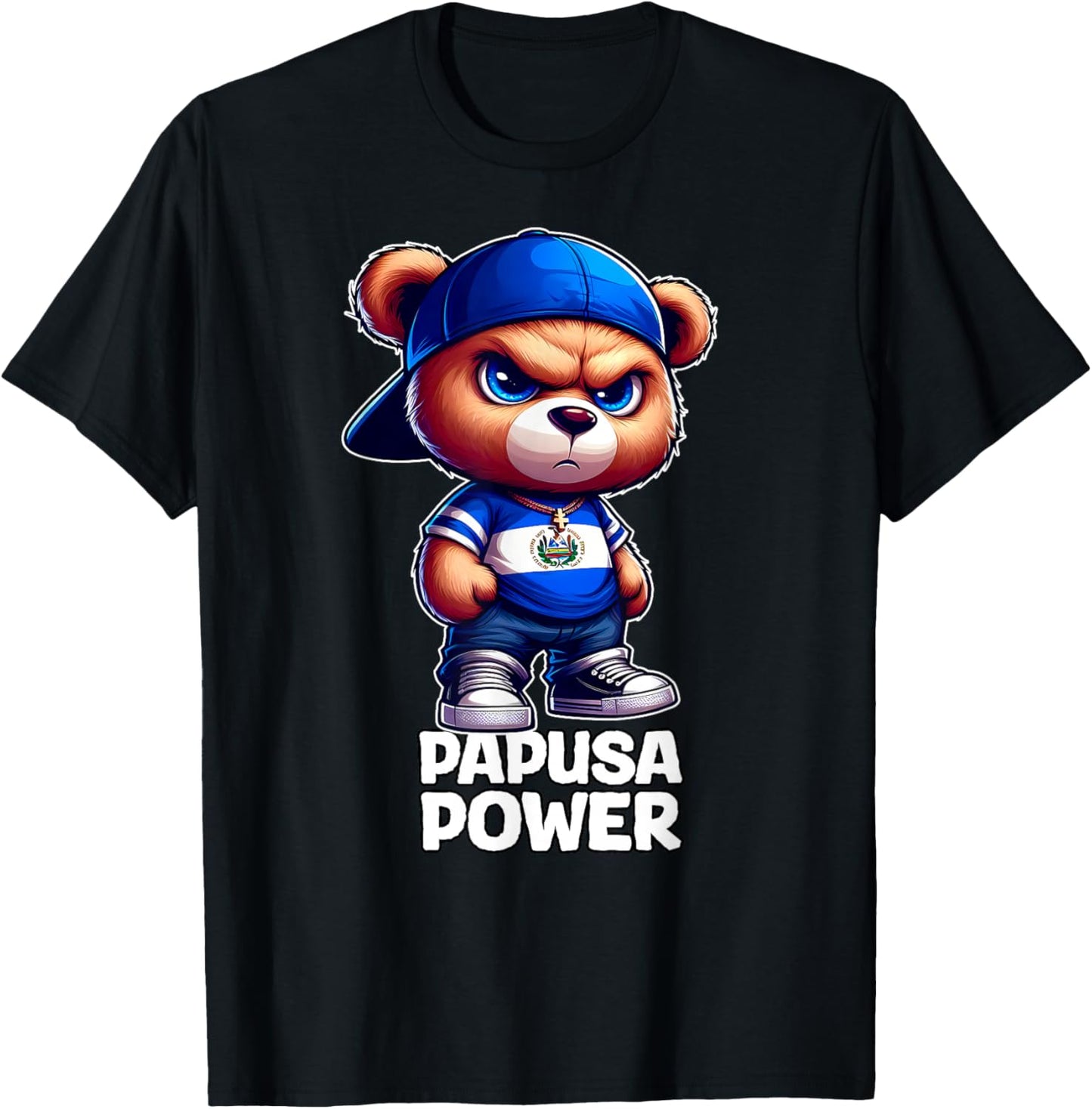 PAPUSA Power Cute Teddy Bear El Salvador Flag Salvadorian T-Shirt - T-Shirt | Black