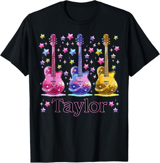 Girl Retro Taylor First Name Personalized Groovy 80'S T-Shirt - T-Shirt | Black