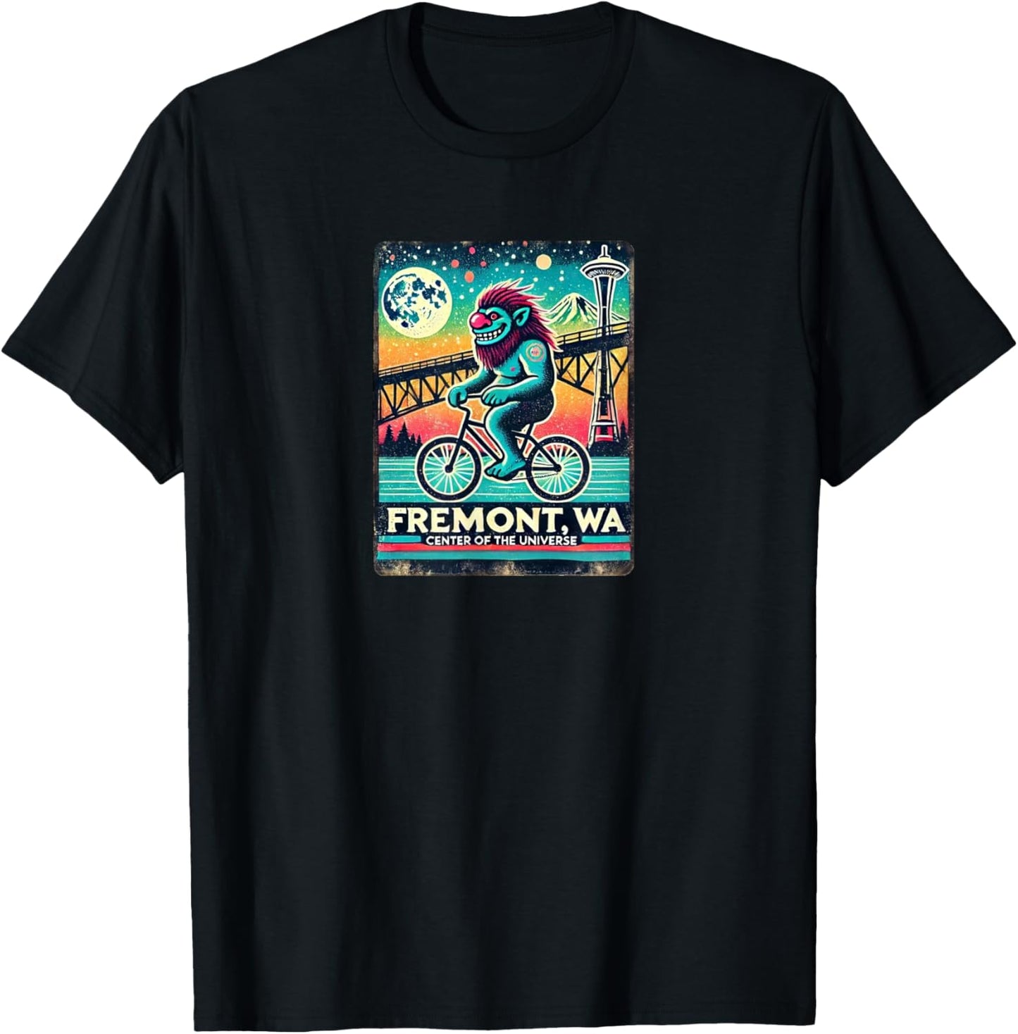 Fremont Solstice Troll, Seattle, WA - Designed Locally T-Shirt - T-Shirt | Black