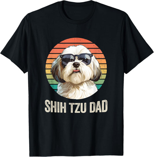 Vintage Shih Tzu Dad Fathers Day For Dog Lover Funny Men Women T-Shirt - T-Shirt | Black