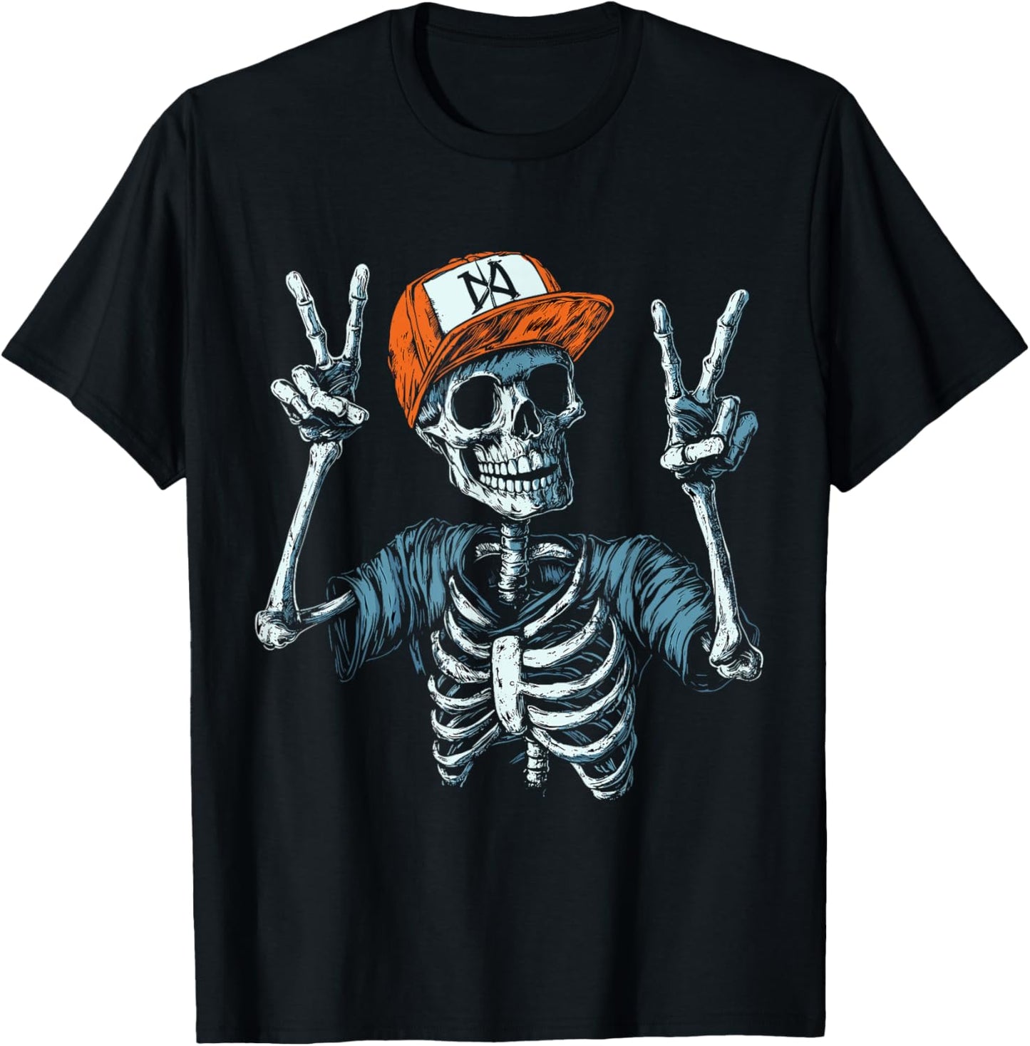 Skeleton Hand Peace Sign Bone T-Shirt - T-Shirt | Black