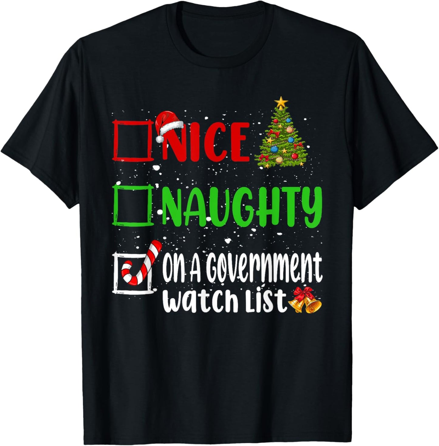 Nice Naughty List Funny Christmas List - Adult, Black, Small, Short Sleeve T-Shirt - T-Shirt | Black