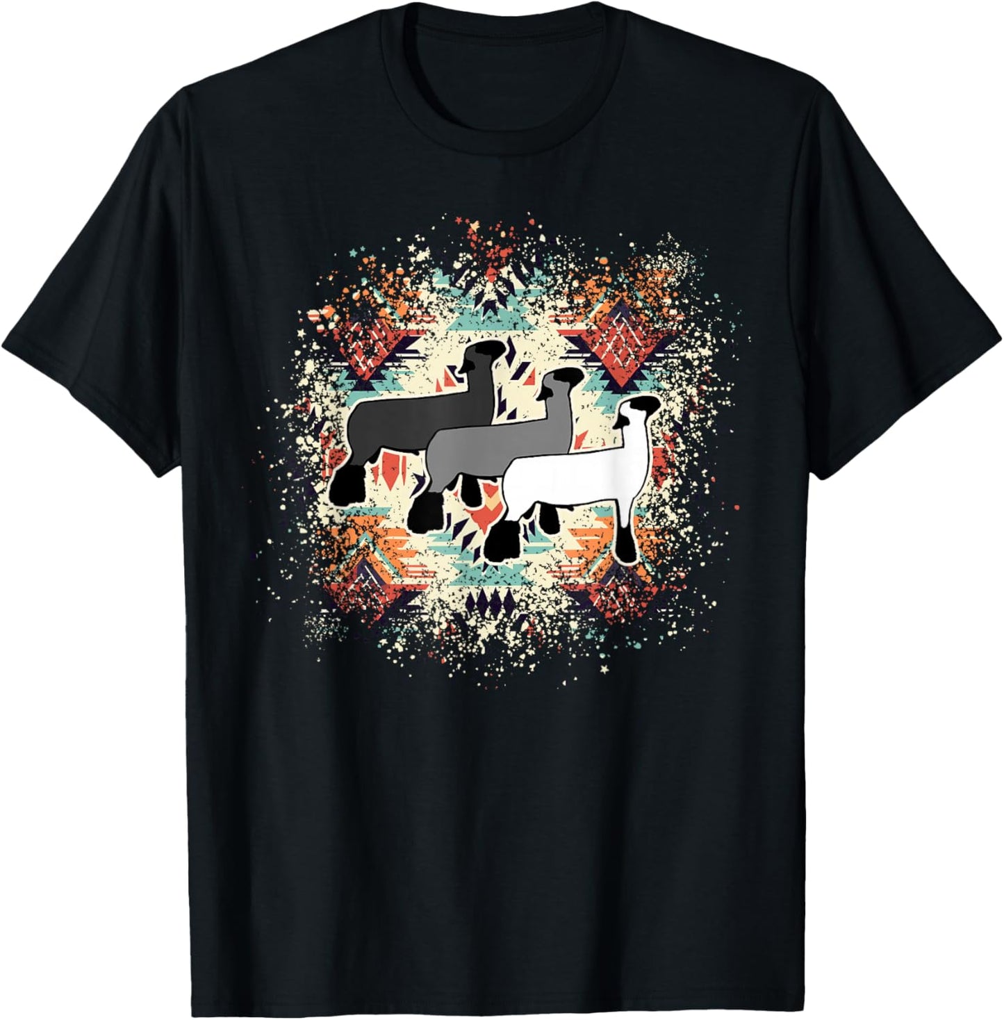 Show Club Lamb with Western Aztec-Inspired Geometric Splash T-Shirt - T-Shirt | Black