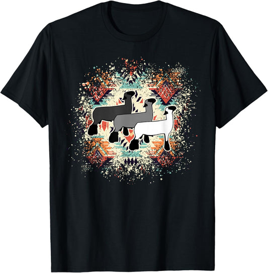 Show Club Lamb with Western Aztec-Inspired Geometric Splash T-Shirt - T-Shirt | Black