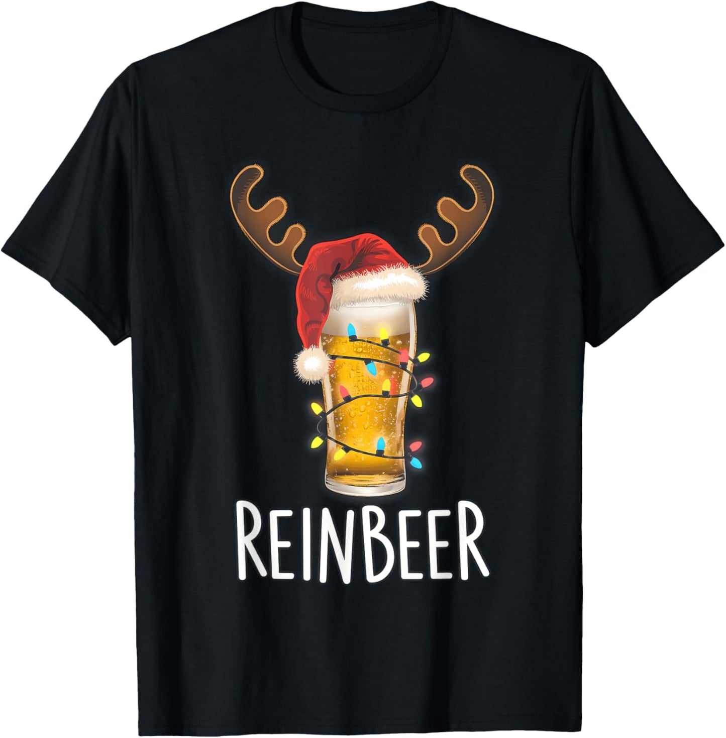 Winedeer Reinbeer Santa Hat Reindeer Couple Xmas Matching T-Shirt - T-Shirt | Black