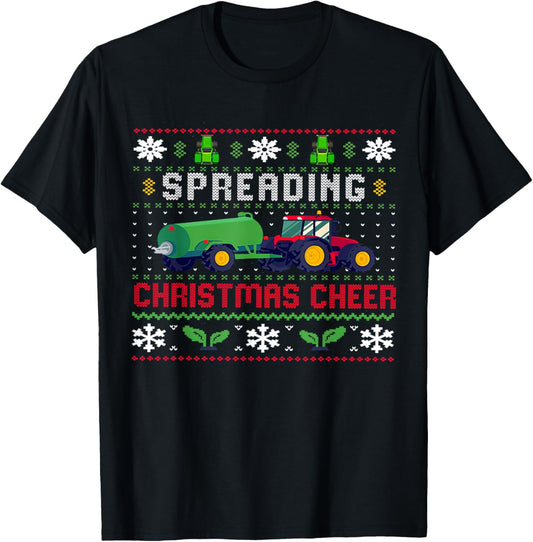 Spreading Christmas Cheer, Ugly Christmas, Xmas Farm Tractor T-Shirt - T-Shirt | Black