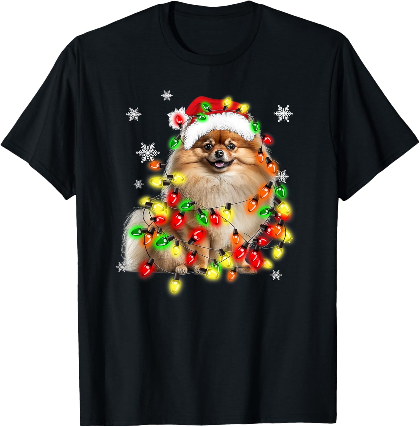 Pomeranian Dog Family Matching Christmas , -Adults/Kids, Black, Small, Short Sleeve, Cotton Blend, Novelty, Christmas, Dog Lovers, Families T-Shirt - T-Shirt | Black