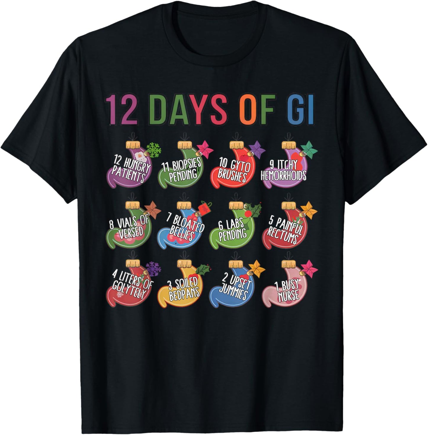 Funny Christmas Gastroenterologist Gastro Crew 12 Days Of GI T-Shirt - T-Shirt | Black