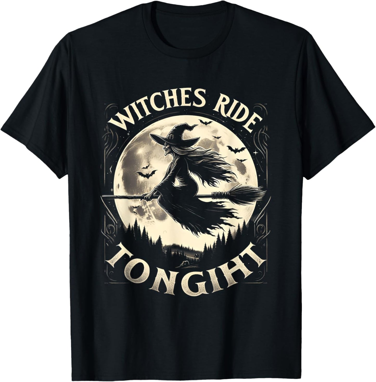 Witches Ride Tonight Halloween Witch on Broom T-Shirt - T-Shirt | Black