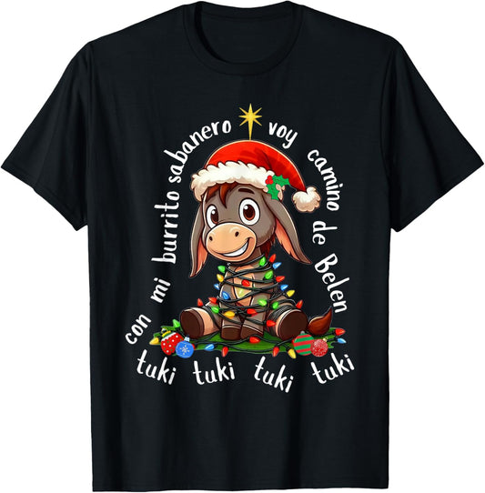 Con Mi Burrito Sabanero Mexican Tuki Tuki Donkey Latino Xmas T-Shirt - T-Shirt | Black