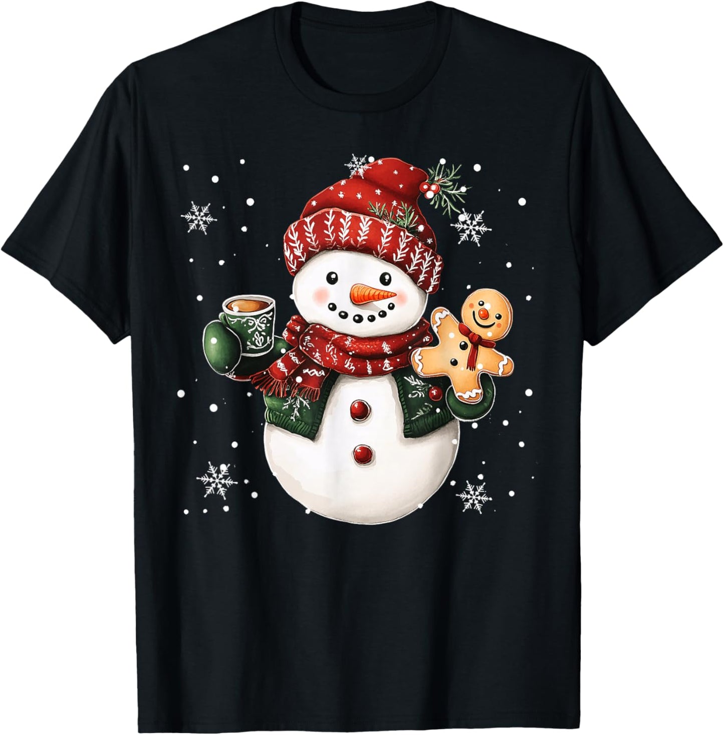 Snowman Beanie Coffee Latte Ginggerbread Merry Christmas T-Shirt - T-Shirt | Black