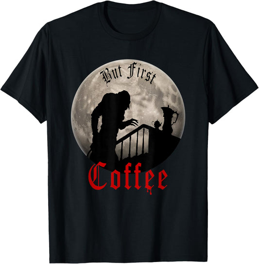 Funny Dracula horror - But First Coffee gothic Vampire fans T-Shirt - T-Shirt | Black