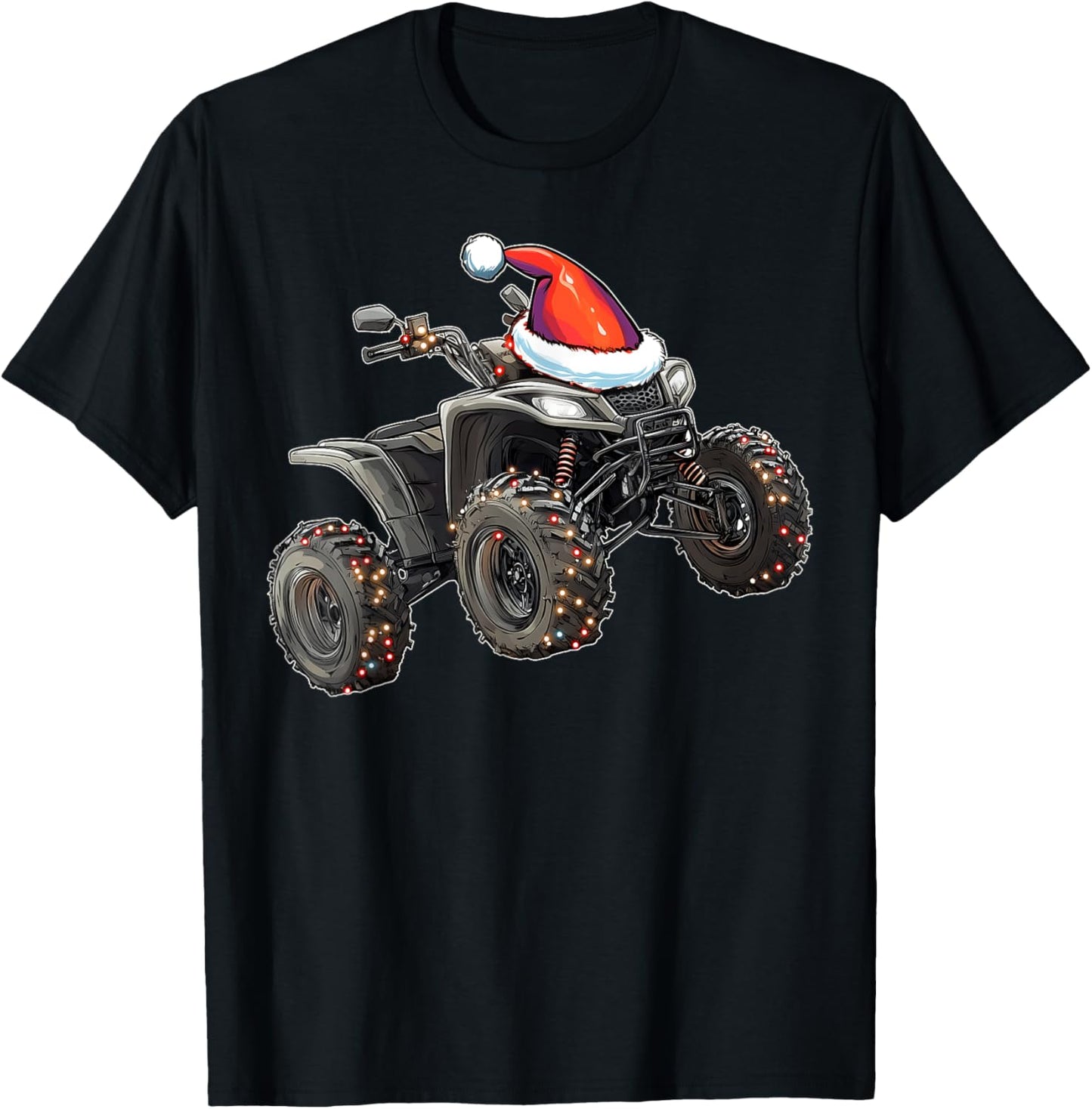 Atv Quad 4 Wheeler Christmas Hat Xmas T-Shirt - T-Shirt | Black