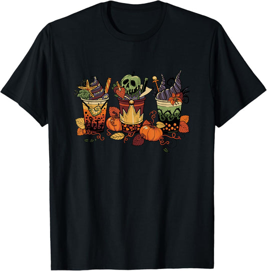 Disney Villains Halloween Villain Fall Drinks Big Chest Logo T-Shirt - T-Shirt | Black