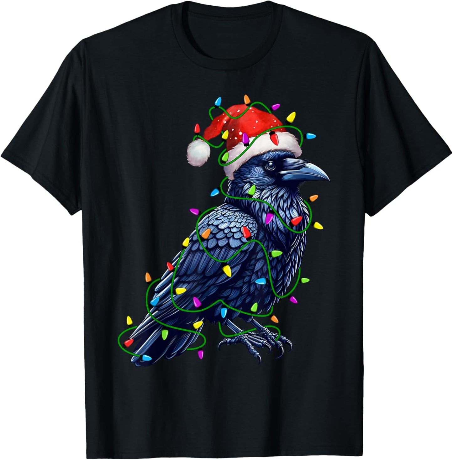 Raven Santa Christmas Tree Lighting Xmas Funny T-Shirt - T-Shirt | Black