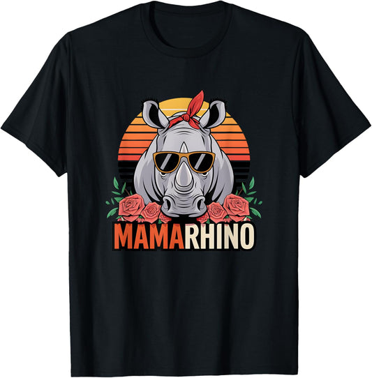 Mama Rhino Animal Family Zoo Wildlife Lover Mother's Day T-Shirt - T-Shirt | Black