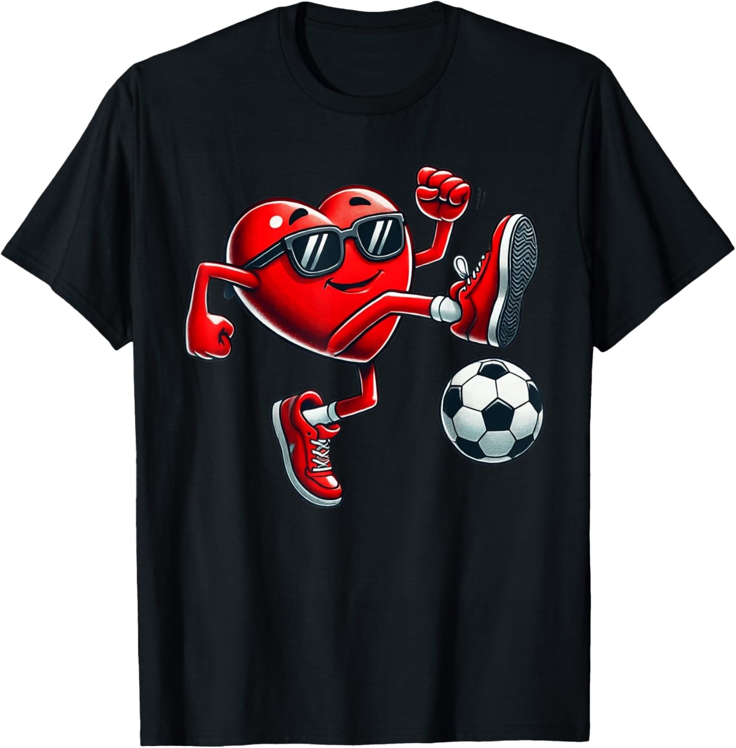 Valentines Day Soccer Funny Red Heart Love Boys Girls Kids T-Shirt - T-Shirt | Black