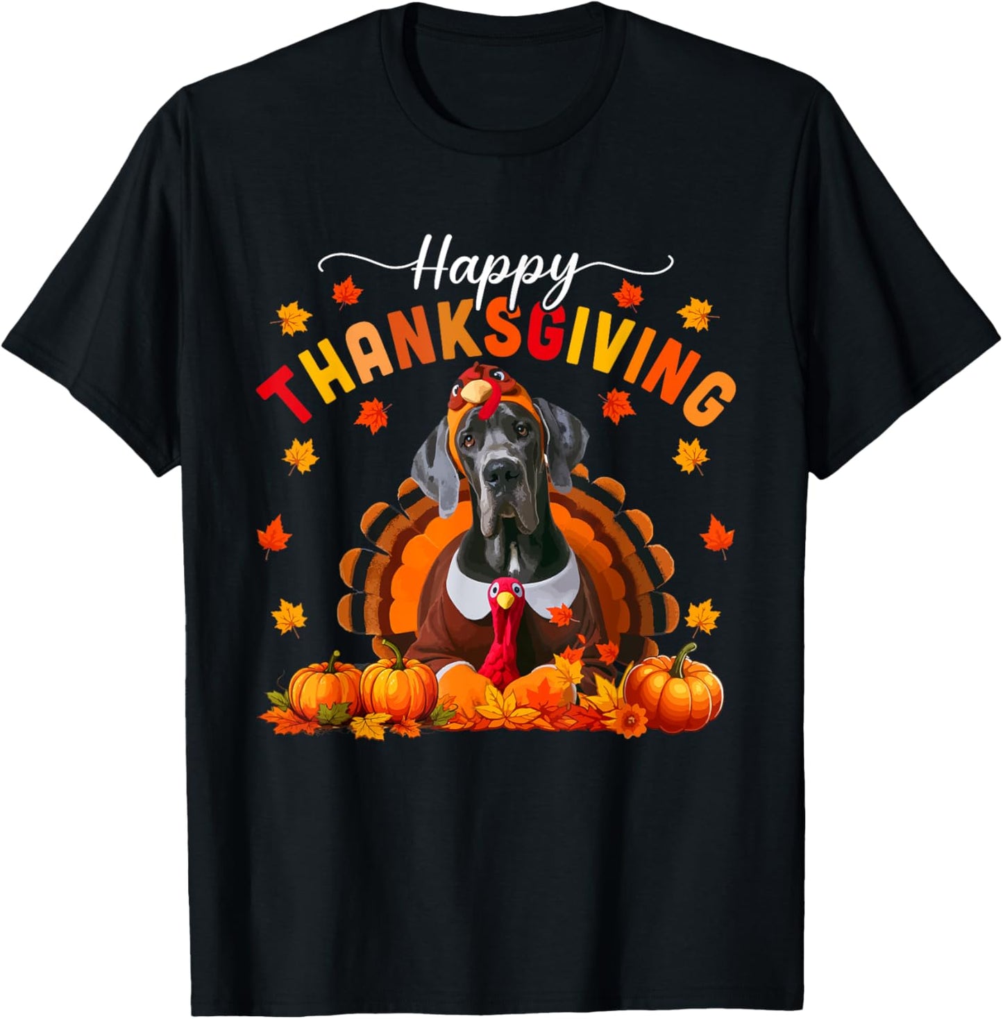 Happy Thanksgiving Great Dane Cosplay Fall Turkey Owner Kids T-Shirt - T-Shirt | Black