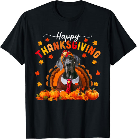 Happy Thanksgiving Great Dane Cosplay Fall Turkey Owner Kids T-Shirt - T-Shirt | Black