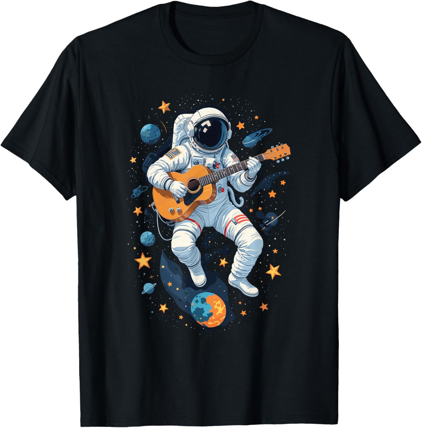 Astronaut Playing Guitar Shirt Spaceman Guitarist Musician T-Shirt - T-Shirt | Black
